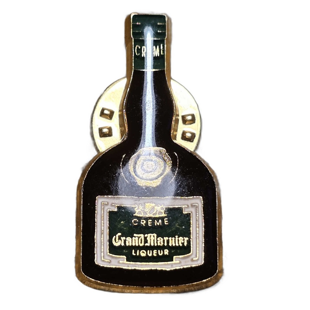 Vintage Crème Grand Marnier Liqueur Bottle Enamel Lapel Vest Hat Pin C12